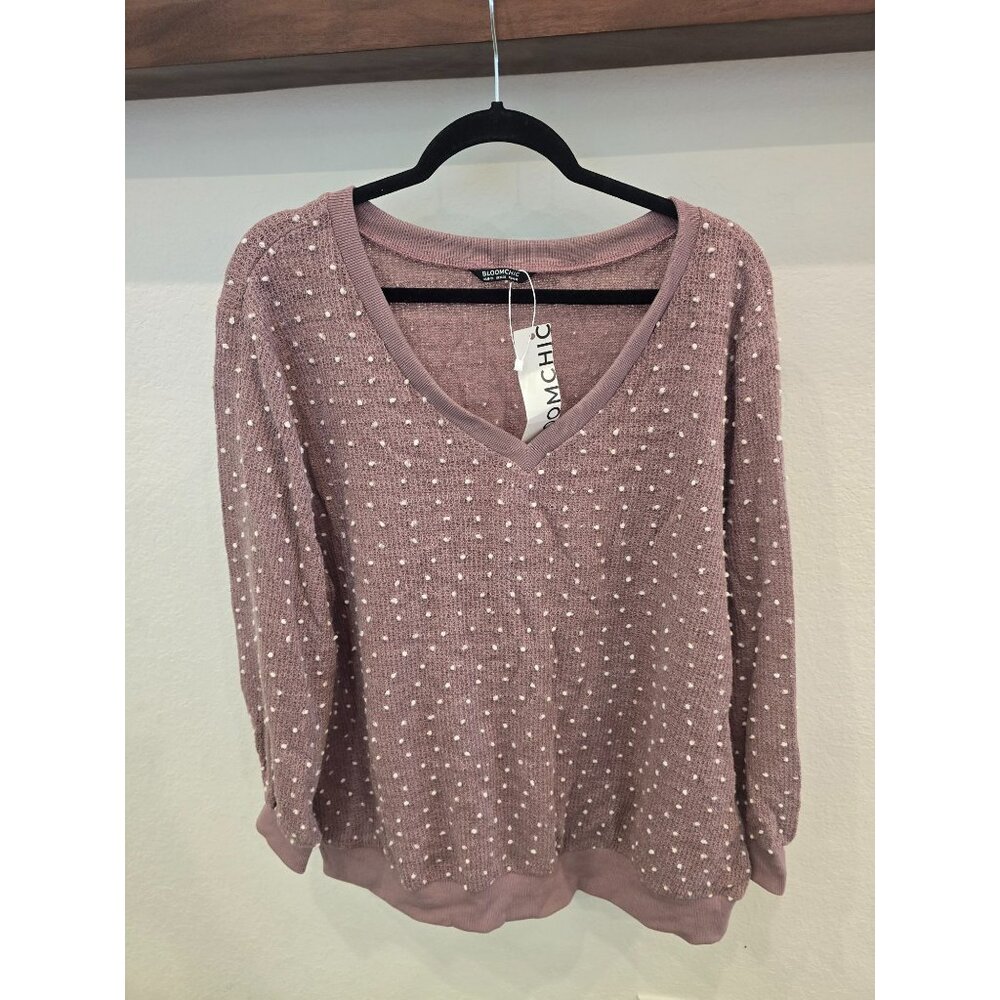 Bloomchic Womens V-Neck Pink Sweater  22-24 Soft & Comfortable Knit NWT